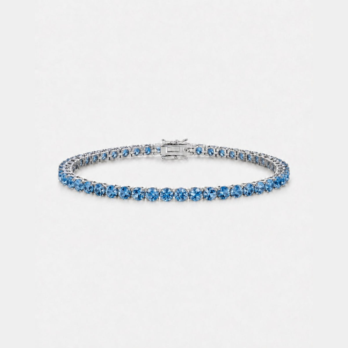 Aqua Capri 4mm — aquamarine tennis bracelet, silver tone