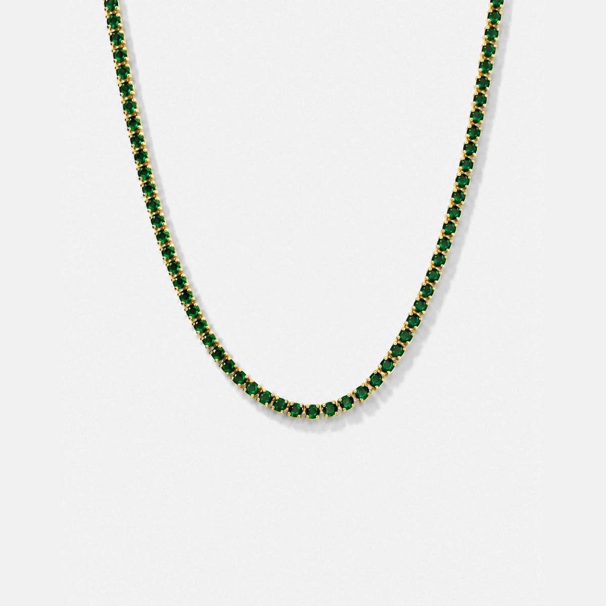 Green Day Doré Chain — emerald green tennis necklace, gold tone