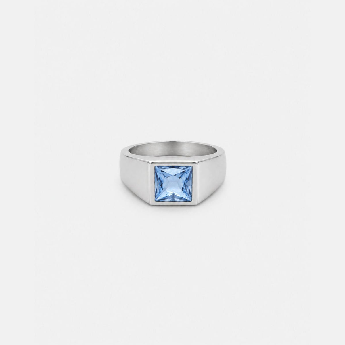 Aqua Capri Signet Ring - silver tone with square aqua stone