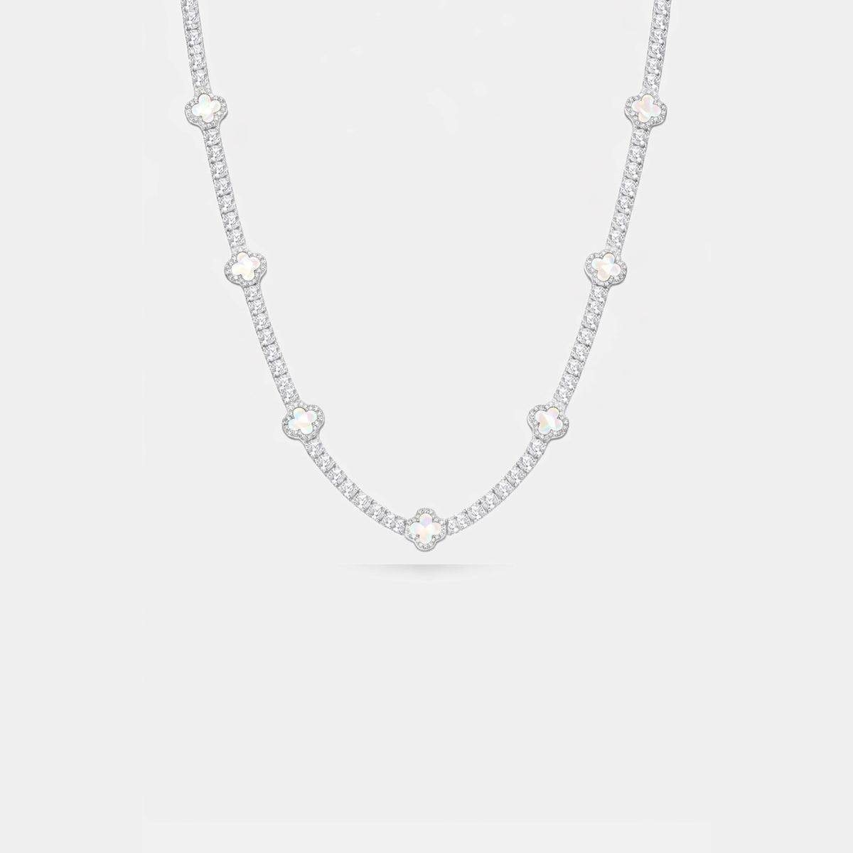 Ice Clover Necklace - silver tone