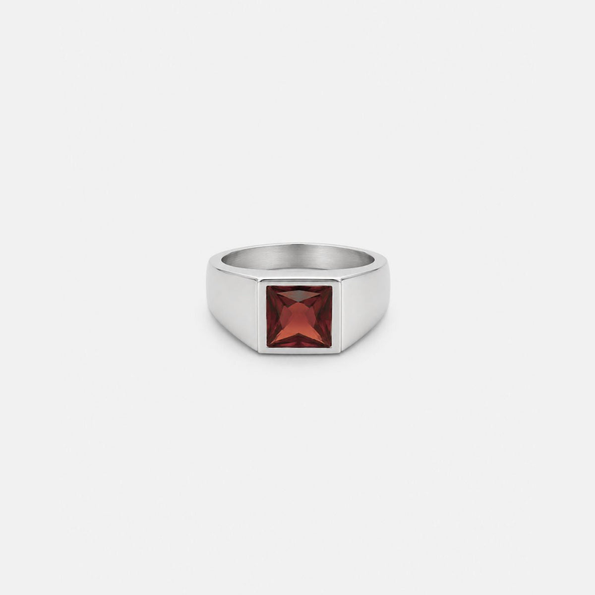 Rubi Garnet Signet Ring - silver tone with square deep red stone