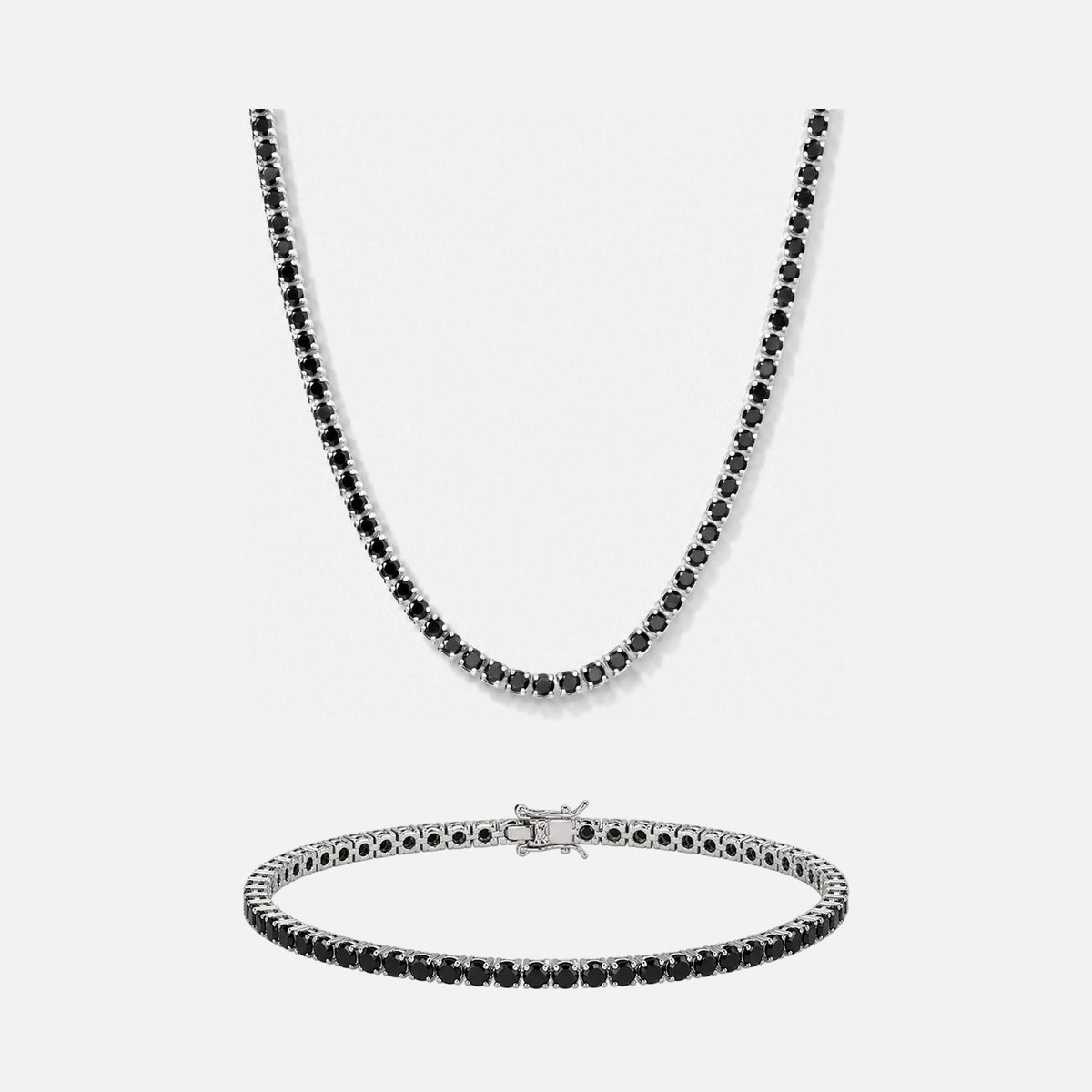Onyx tennis chain and matching Midnight tennis bracelet set