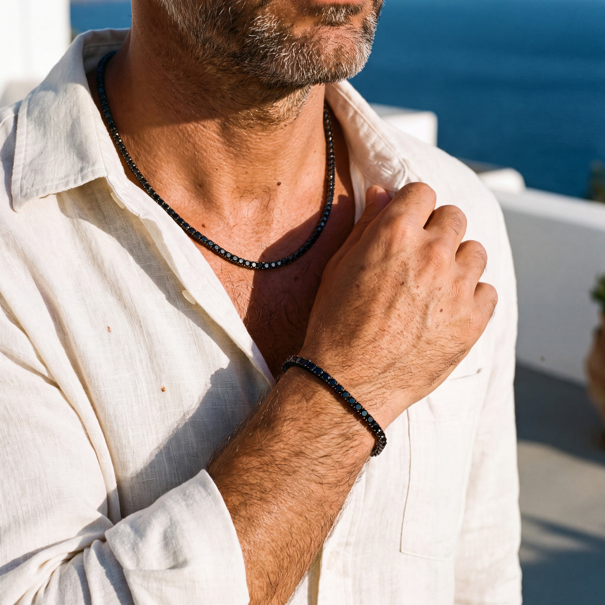 Vorn matching tennis chain and bracelet worn together