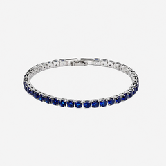 Bleu 4mm men's tennis bracelet with blue cubic zirconia, 925 silver plated - Vorn