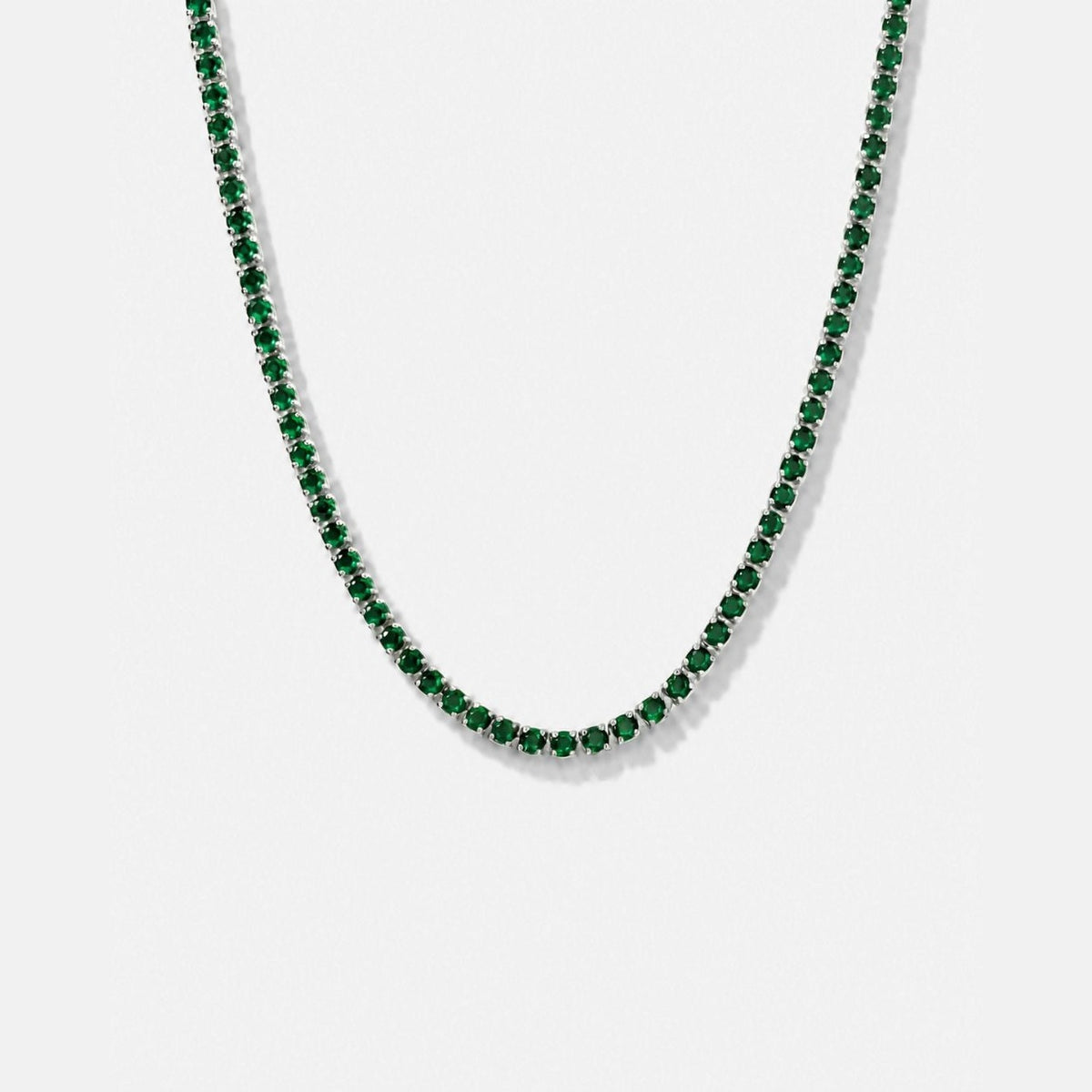 Green Day Chain — emerald green tennis necklace, silver tone