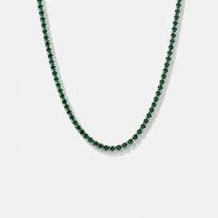 Green Day Chain — emerald green tennis necklace, silver tone