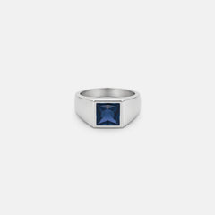 Bleu Signet Ring - silver tone