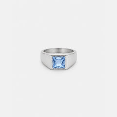 Aqua Capri Signet Ring - silver tone with square aqua stone