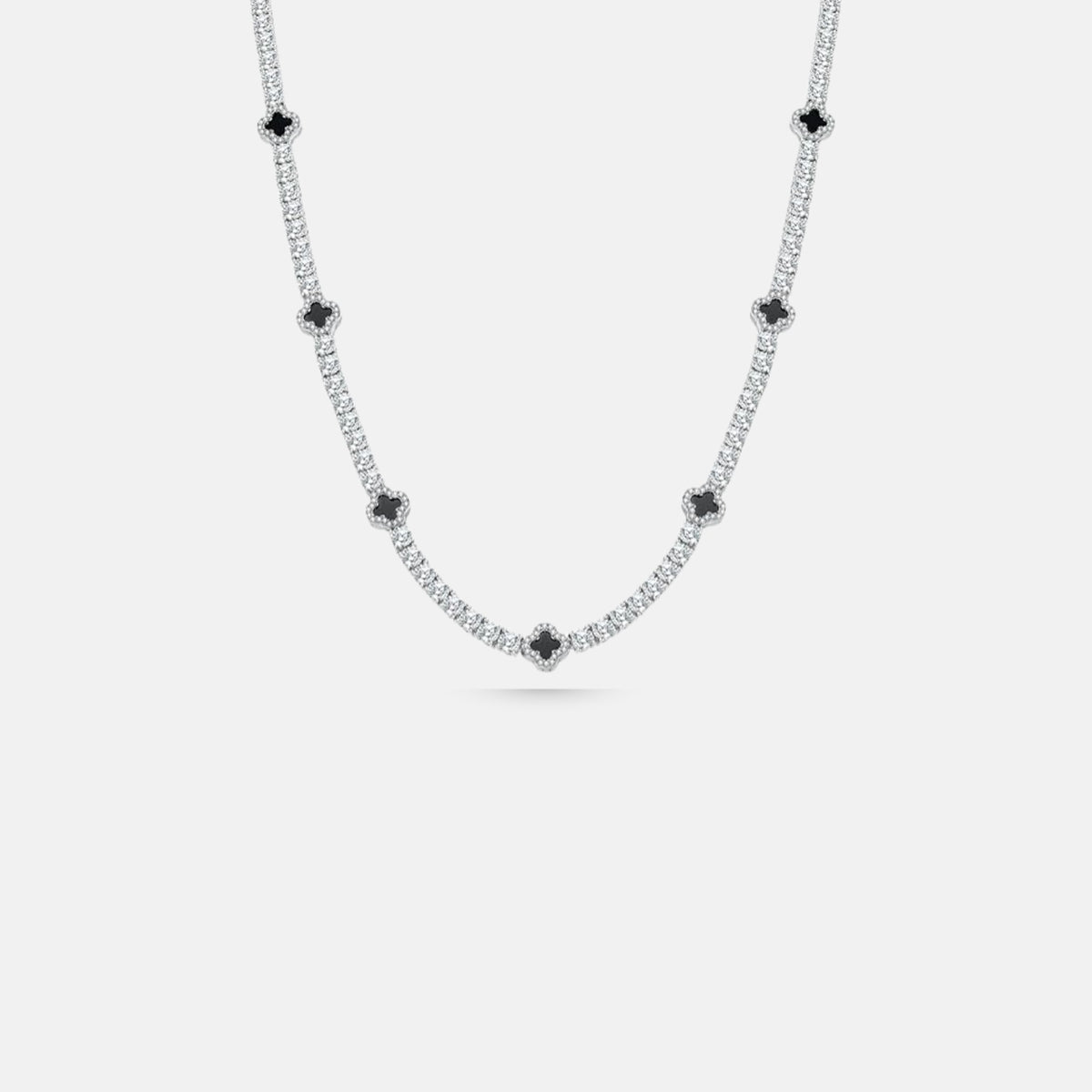 Noir Clover Necklace - silver tone