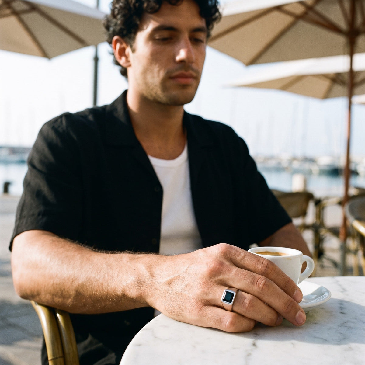 Noir Signet Ring worn - on the hand