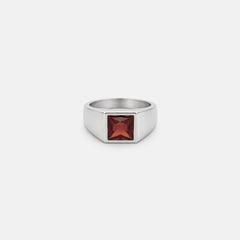 Rubi Garnet Signet Ring - silver tone with square deep red stone