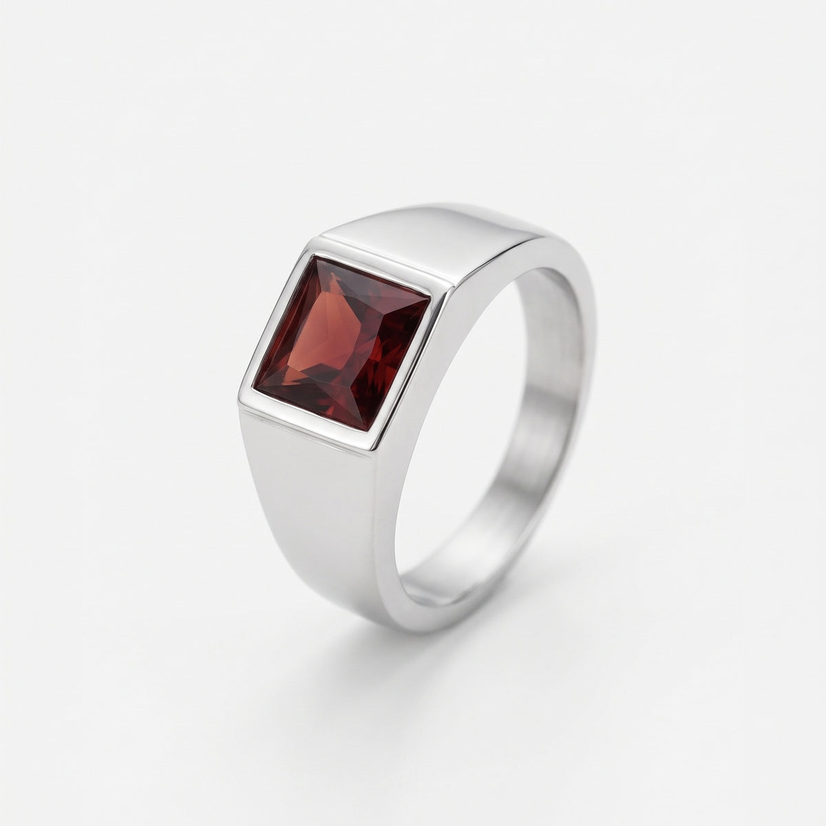 Rubi Garnet Signet Ring close-up on white