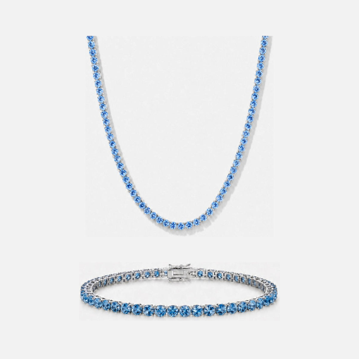 Aqua Capri tennis chain and matching tennis bracelet set
