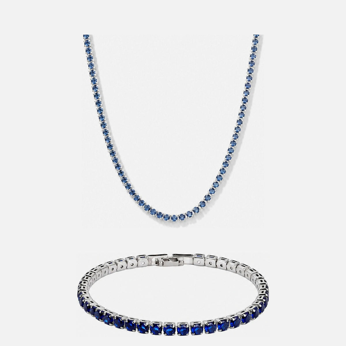 Bleu tennis chain and matching tennis bracelet set
