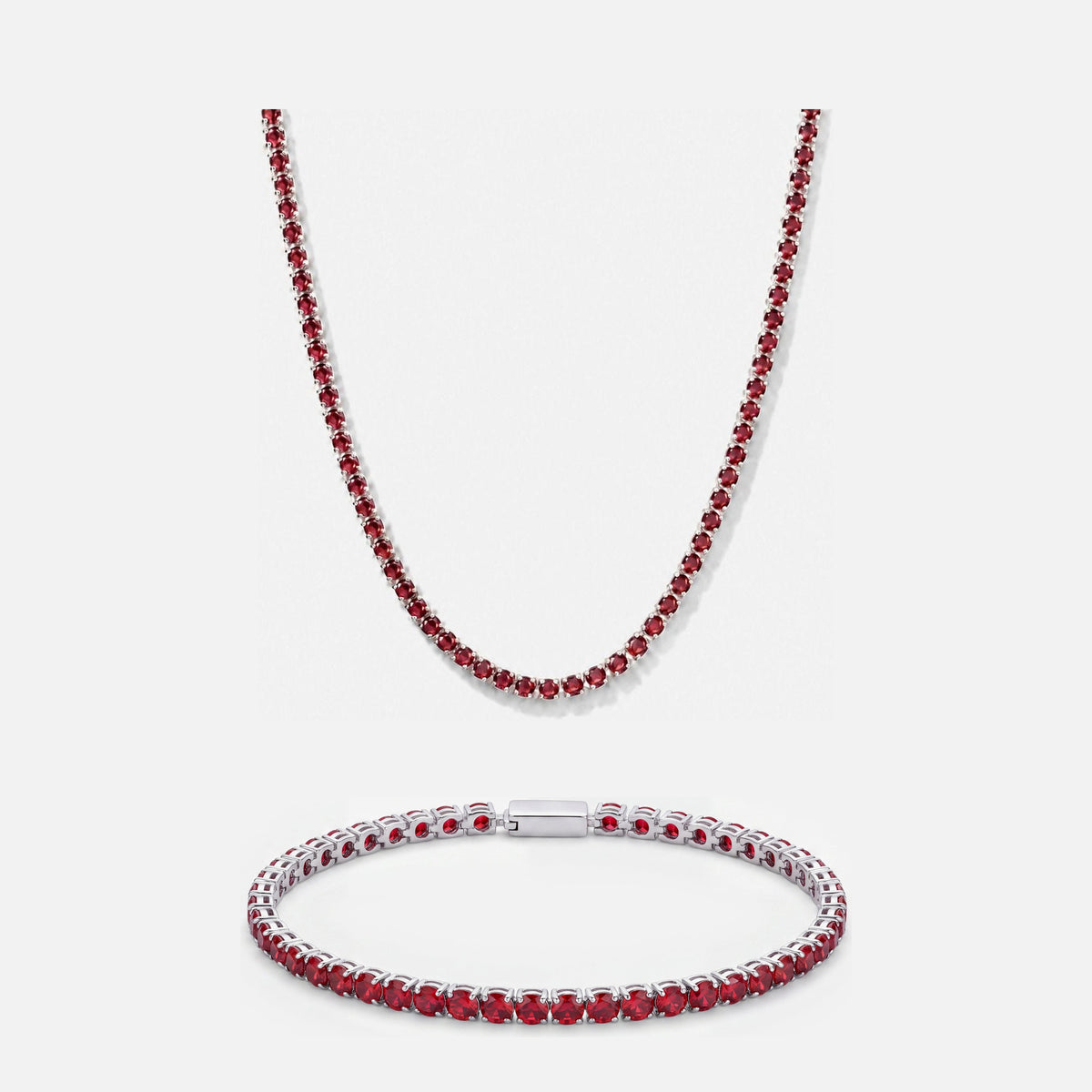 Rubi Garnet tennis chain and matching tennis bracelet set